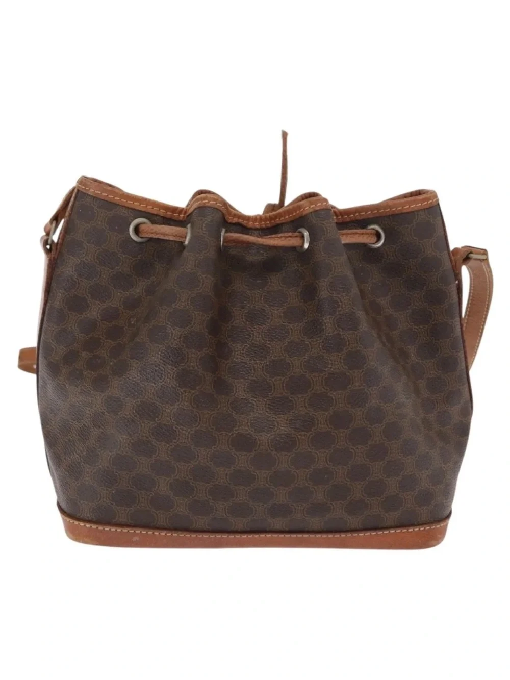 Celine Brown Monogram Drawstring Satchel